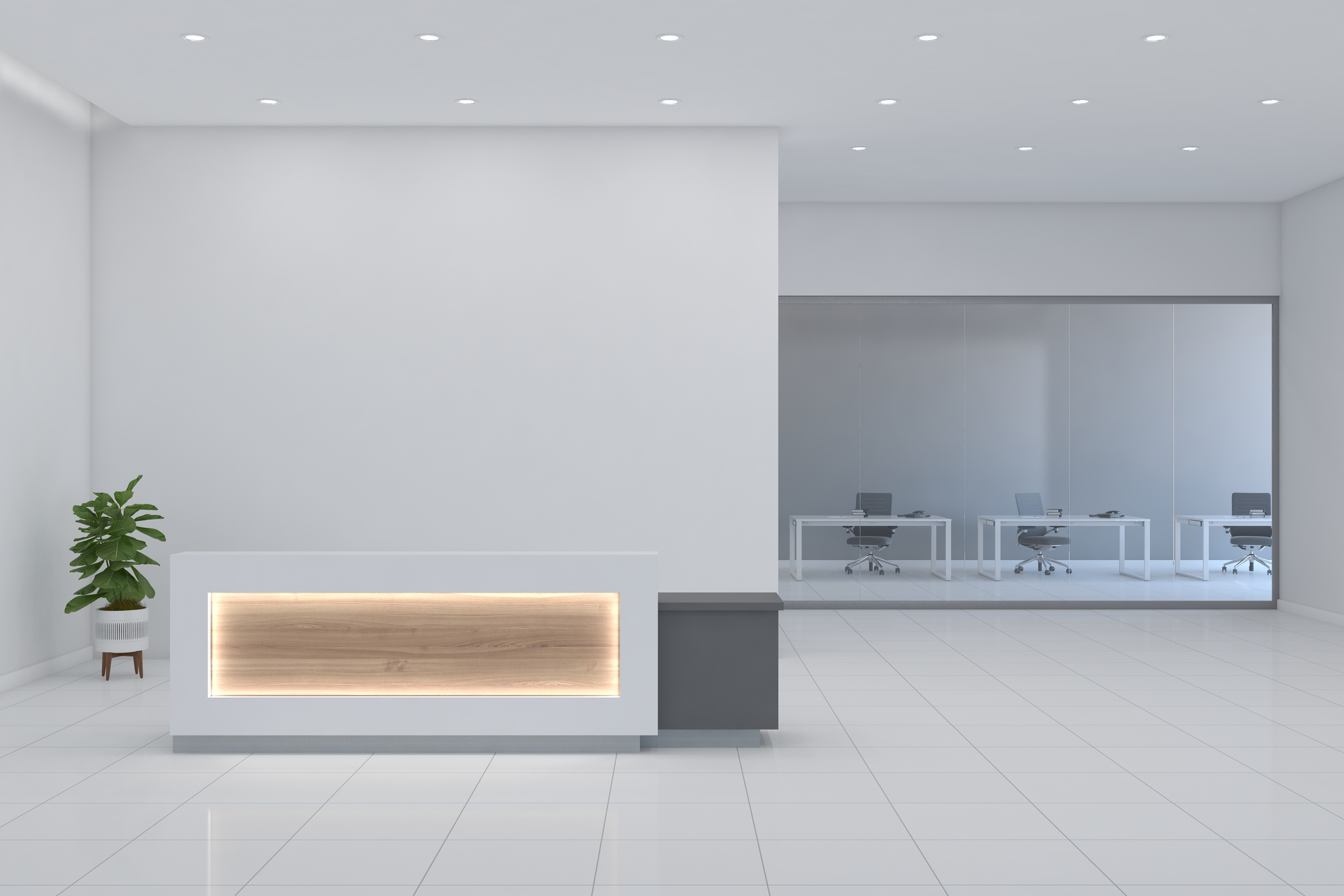 Office Reception Desk Mockup Front View Interior Design